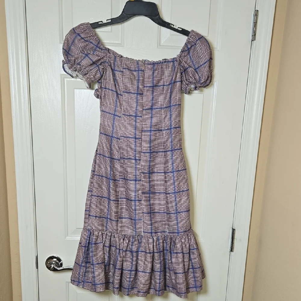 Y.SWAG SMALL & CLEVER Lil Off-Shoulder Midi Dress Naughty or Nice Plaid Flirty - Picture 9 of 10
